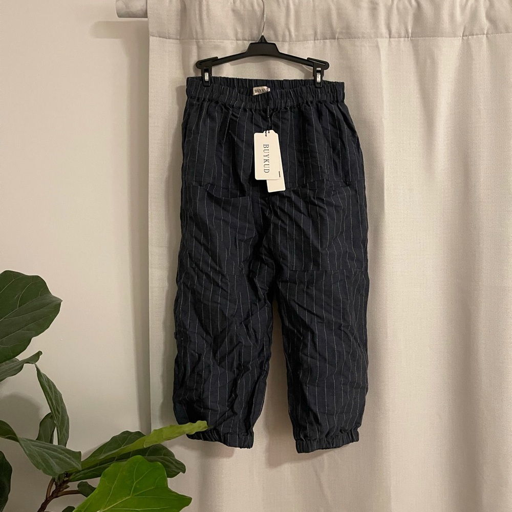 BUYKUD Blue Striped Wide Leg Pants with Back Pockets XL/XXL